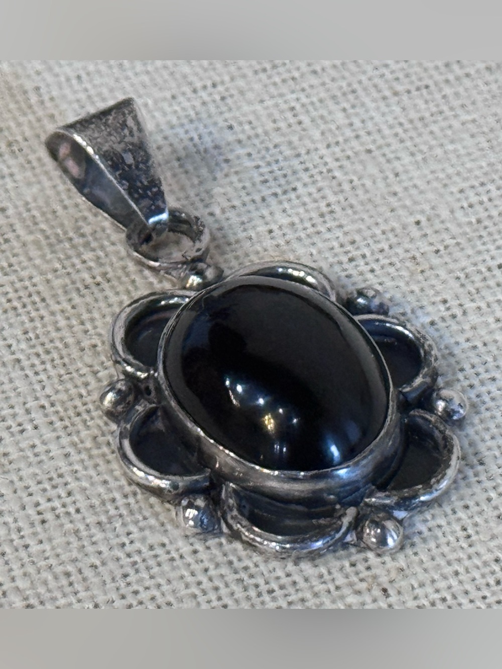 Vintage Large Mexico Sterling Silver 925 Pendant with Black Onyx Oval